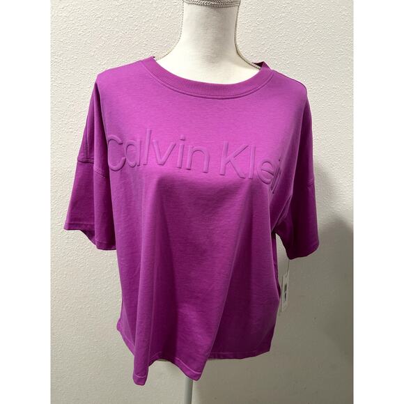 Calvin Klein Womens Cropped T-Shirt Top XL Short Sleeve 100% Cotton Crewneck New - Picture 1 of 6